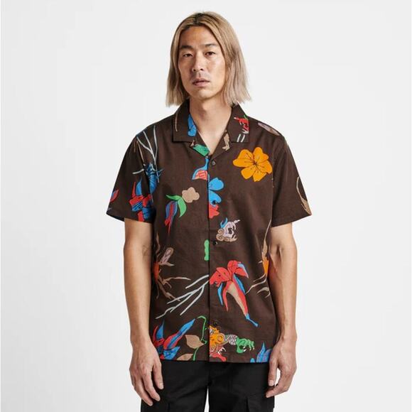 Roark Other - Roark Men's Gonzo Short Sleeve Button Up Shirt Coffee Phantasm Dragon Floral M